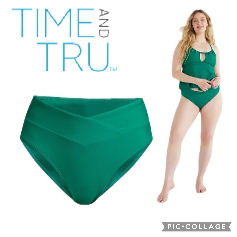 NWT Time n Tru Women's and Plus Mid Rise ribbed, Swim Bottoms size 1x